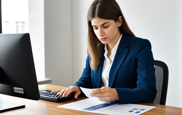 Responsible Credit Card Use**

A young professional woman, fully clothed in modest office attire, carefully reviewing her credit card statement at a well-lit desk. She appears thoughtful and in control of her finances. Modern apartment background. "Safe for work", "appropriate content", "professional", "modest", "perfect anatomy", "correct proportions", "natural pose", "well-formed hands", "proper finger count", "natural body proportions".

**