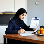 Careful Credit Card Use**

A Turkish woman, fully clothed in modest, professional attire, carefully reviewing her credit card statement at a well-lit kitchen table. The scene includes a cup of Turkish coffee and a calendar marking payment due dates. Safe for work, appropriate content, perfect anatomy, natural proportions, family-friendly.

**